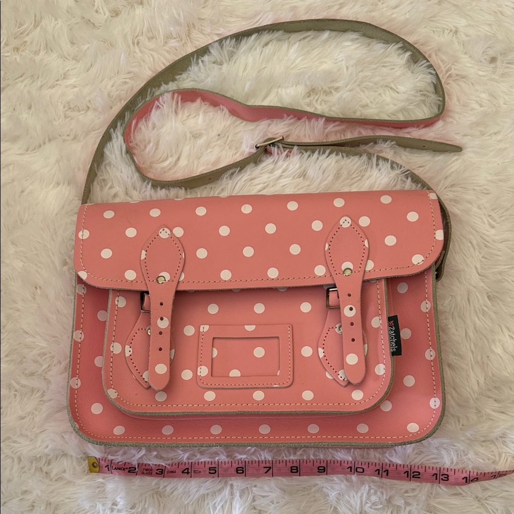 Pink Polka Dot Leather Satchel Bag